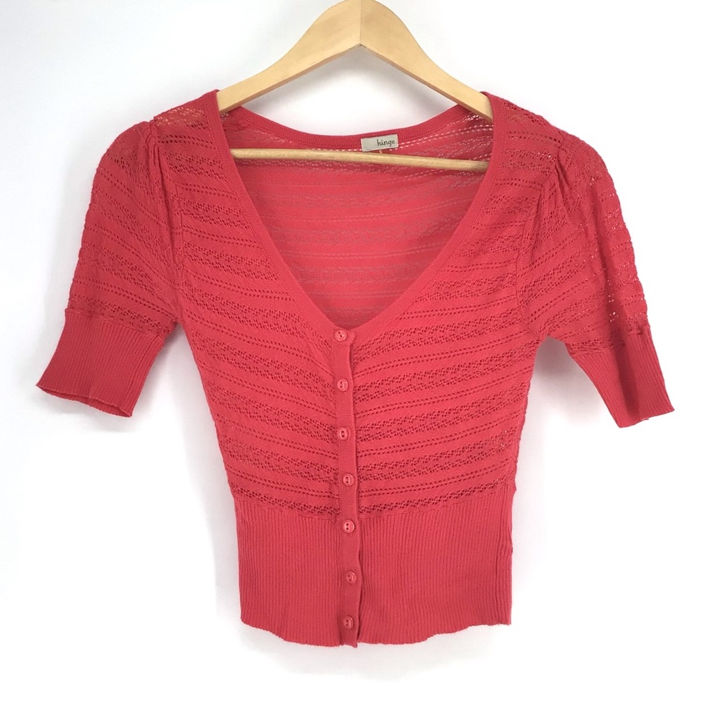 Hinge Pink V-Neck Half Sleeve Sweater Cardigan